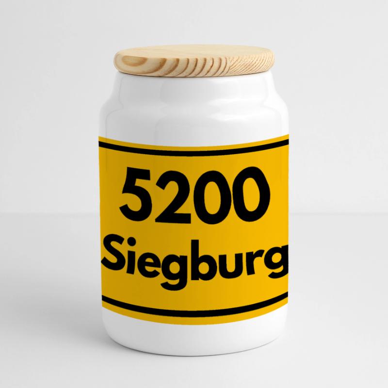 OLD POSTCODE POSTCODE RETRO SIEGBURG - RHEIN SIEG Panoramic Cookie Jar with Wooden Lid