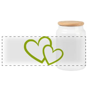 green heart green hearts heart pattern - Panoramic Cookie Jar with Wooden Lid - white - Front