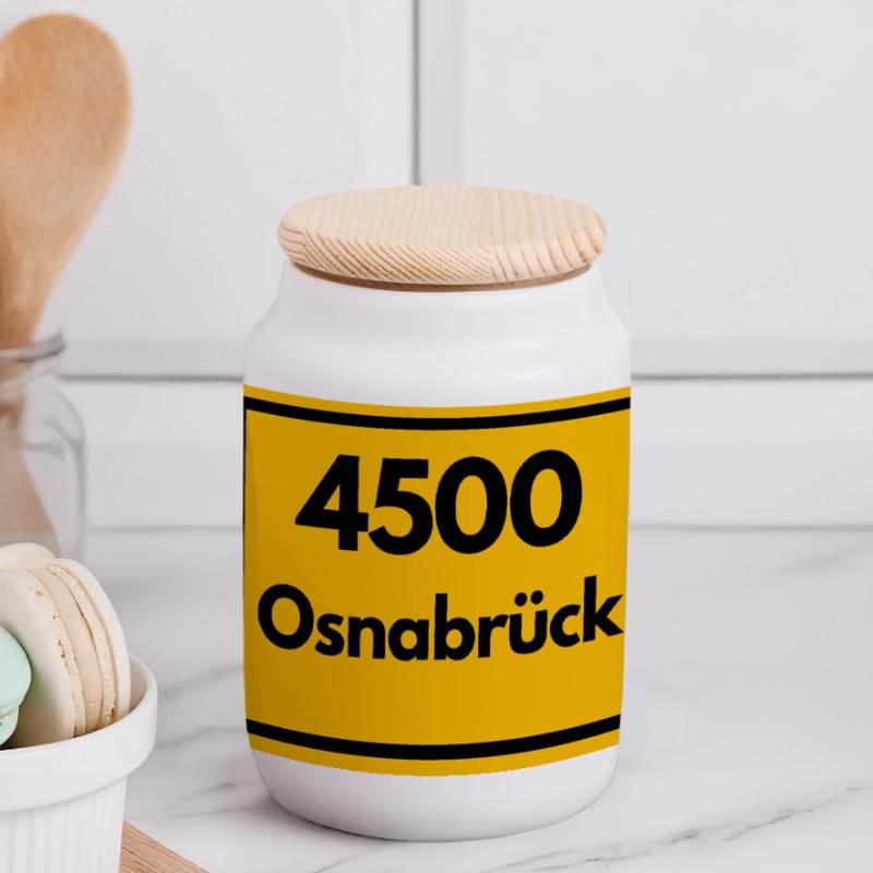 OLD POSTCODE POSTCODE 4500 OSNABRÜCK BÜRGERMEISTER Panoramic Cookie Jar with Wooden Lid