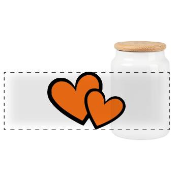orange heart 2 hearts heart pattern gift - Panoramic Cookie Jar with Wooden Lid - white - Front