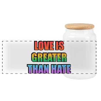 L’amour est plus grand que la haine arc-en-ciel - Boîte à biscuits avec couvercle en bois - blanc - Devant