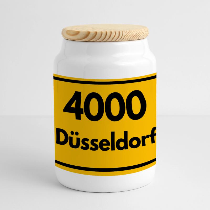 OLD POSTCODE POSTCODE RETRO 4000 DÜSSELDORF - OLD Panoramic Cookie Jar with Wooden Lid