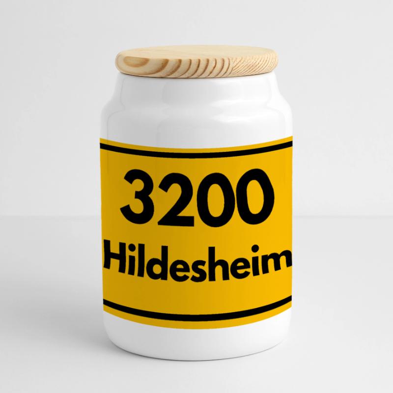 OLD POSTCODE POSTCODE RETRO 3200 HILDESHEIM DOM Panoramic Cookie Jar with Wooden Lid