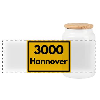 ALTE POSTZIP CODE RETRO 3000 HANNOVER - Messe - Panoramic Cookie Jar with Wooden Lid - white - Front