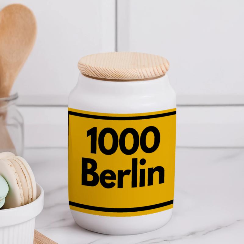 OLD POSTCODE POSTCODE RETRO 1000 BERLIN CAPITAL Panoramic Cookie Jar with Wooden Lid