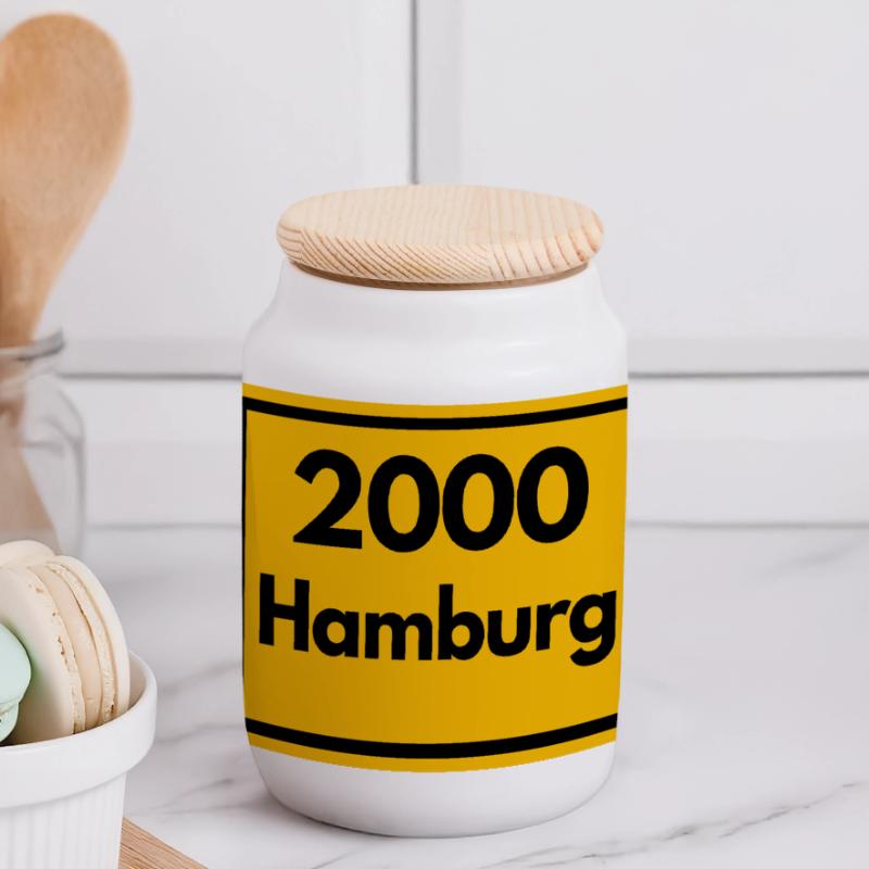 OLD POSTCODE POSTCODE RETRO 2000 HAMBURG - HAFEN Panoramic Cookie Jar with Wooden Lid