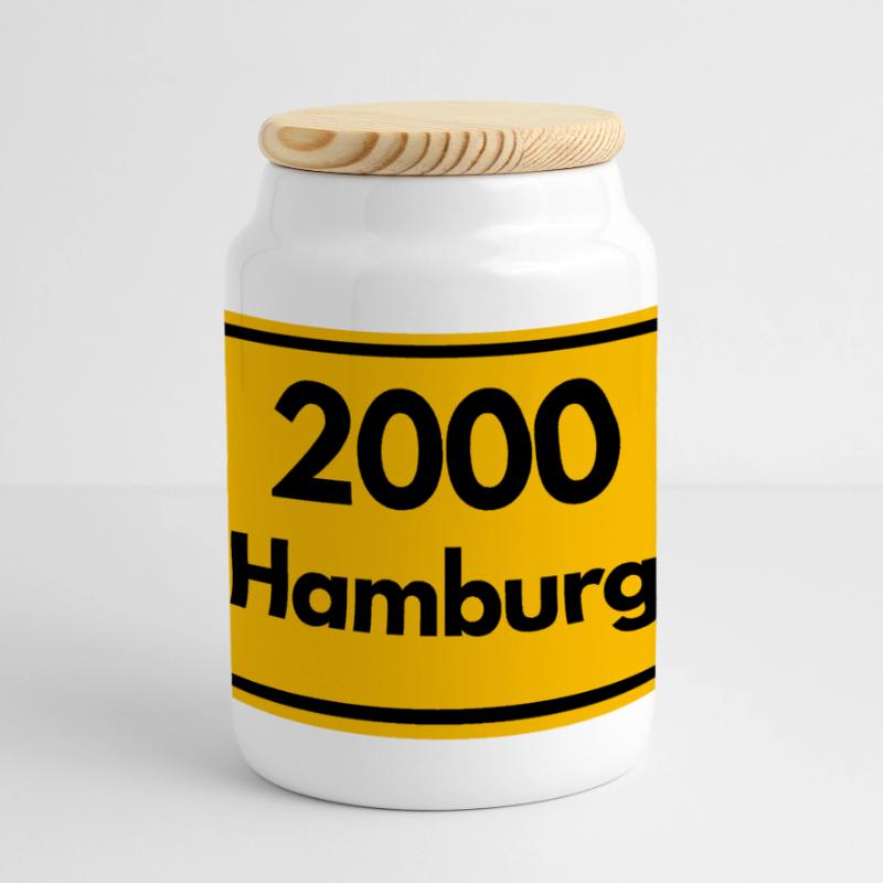 OLD POSTCODE POSTCODE RETRO 2000 HAMBURG - HAFEN Panoramic Cookie Jar with Wooden Lid