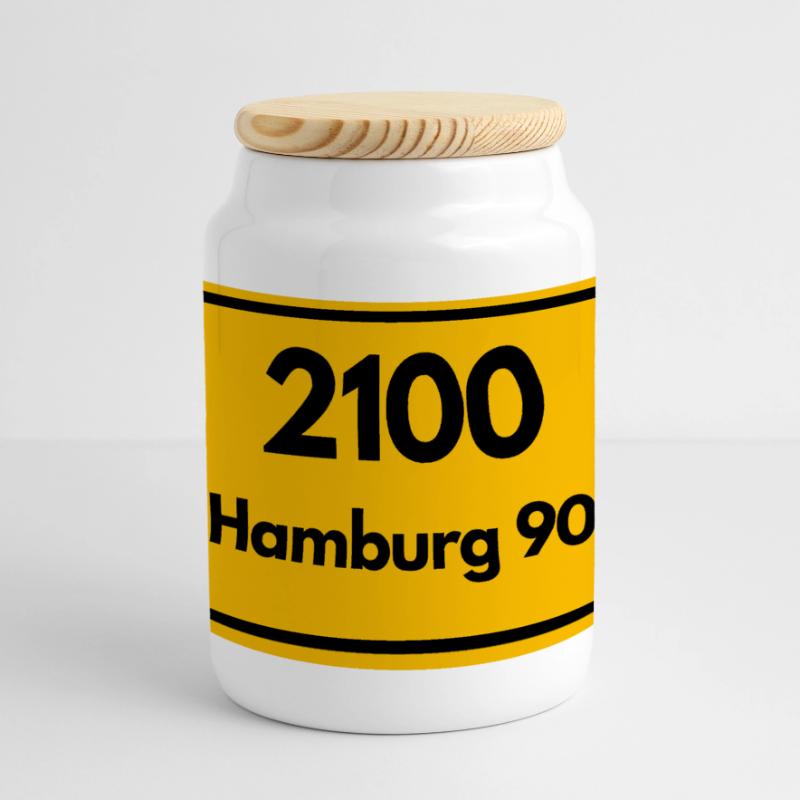 OLD POSTCODE POSTCODE RETRO 2100 HAMBURG 90 ALSTER Panoramic Cookie Jar with Wooden Lid