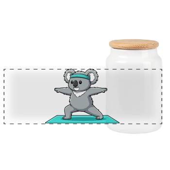 Yoga-Koala-Bär macht Krieger-Pose - Panorama Keksdose mit Holzdeckel - Weiß - Vorne
