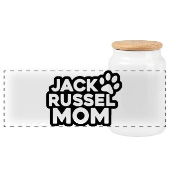 Jack Russel Mom - Designfarbe variabel - Panorama Keksdose mit Holzdeckel - Weiß - Vorne