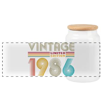 1986 Vintage Retro Geburtstagsgeschenk - Panorama Keksdose mit Holzdeckel - Weiß - Vorne