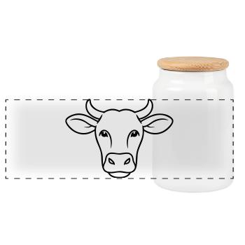 Cow Head Line Art Minimal - Panoramic Cookie Jar with Wooden Lid - white - Front