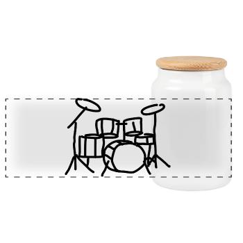 Drums Drummer Musical Instrument - Panoramic Cookie Jar with Wooden Lid - white - Front