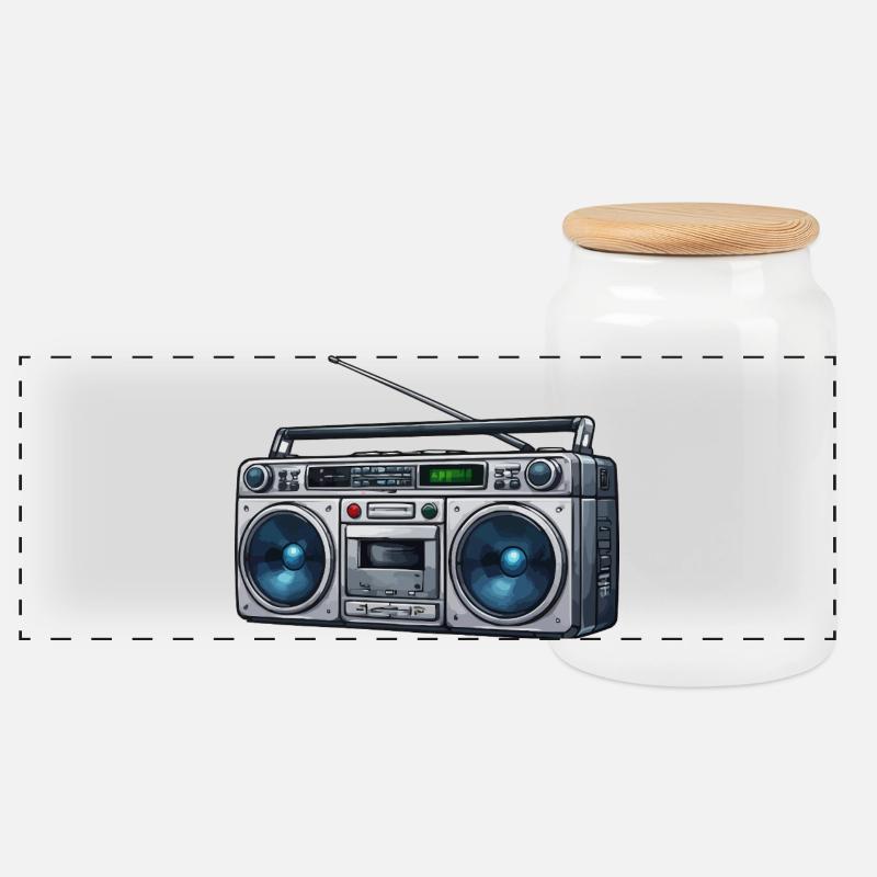 Boombox rétro Ghetto Blaster - Boîte à biscuits avec couvercle en bois - blanc