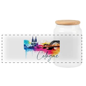 Cologne Skyline Cologne Cathedral Germany City Colorful - Panoramic Cookie Jar with Wooden Lid - white - Front