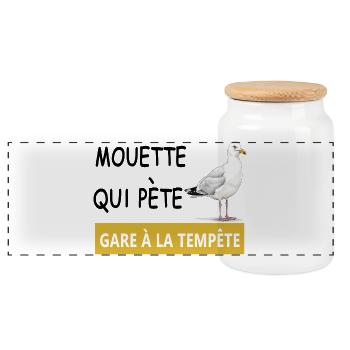 Beware of the storm – seagull on the yellow quay - Panoramic Cookie Jar with Wooden Lid - white - Front