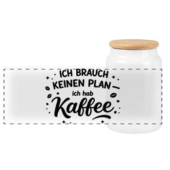 Ich brauch kein plan ich brauch Kaffee - Panorama Keksdose mit Holzdeckel - Weiß - Vorne
