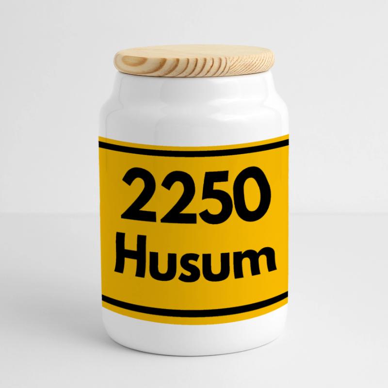 OLD POSTCODE POSTCODE RETRO 2250 HUSUM – NORDSEE Panoramic Cookie Jar with Wooden Lid