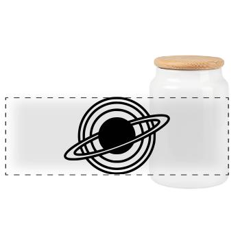 Saturn Planet Ringe Silhouette - Panorama Keksdose mit Holzdeckel - Weiß - Vorne