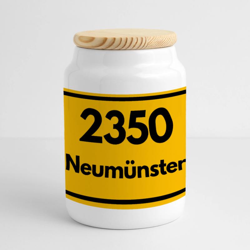 OLD POSTCODE POSTCODE RETRO 2350 NEUMÜNSTER – STOR Panoramic Cookie Jar with Wooden Lid