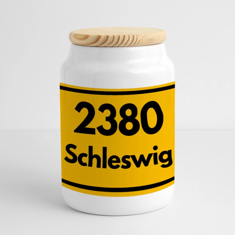 OLD POSTCODE POSTCODE RETRO 2380 SCHLESWIG – FJORD Panoramic Cookie Jar with Wooden Lid