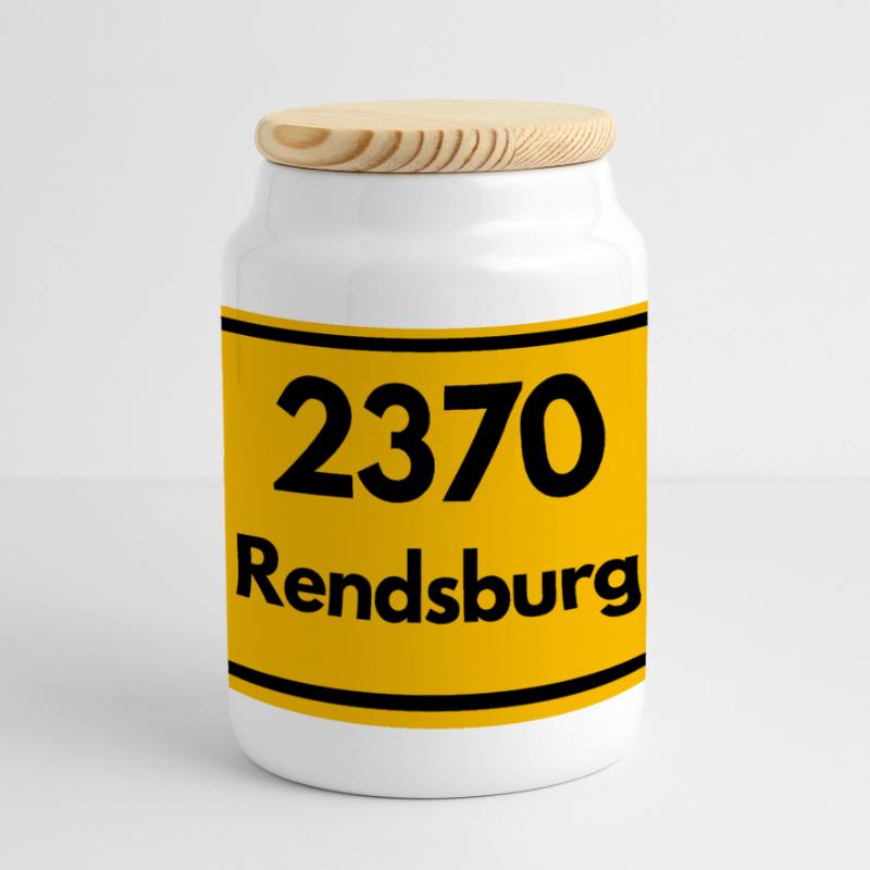 OLD POSTCODE POSTCODE RETRO 2370 RENDSBURG – FJORD Panoramic Cookie Jar with Wooden Lid