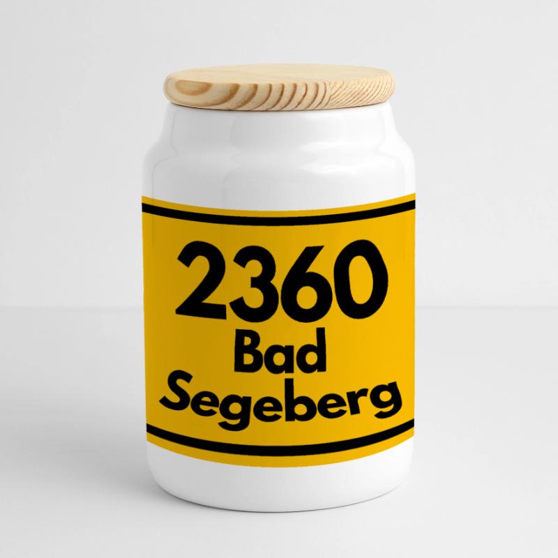 OLD POSTCODE POSTCODE RETRO 2360 BAD SEGEBERG Panoramic Cookie Jar with Wooden Lid