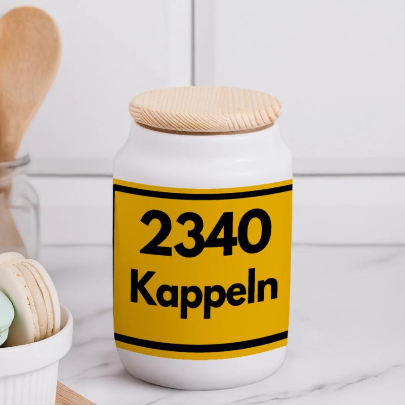 OLD POSTCODE POSTCODE RETRO 2340 KAPPELN BALTIC SEA Panoramic Cookie Jar with Wooden Lid