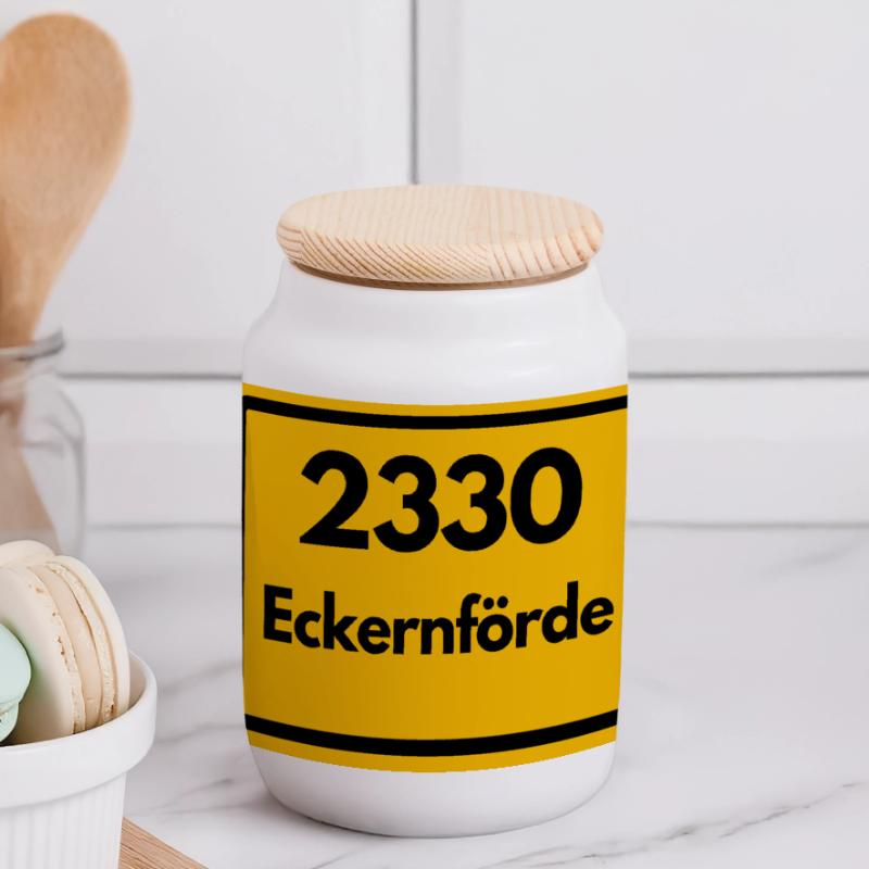 OLD POSTCODE POSTCODE RETRO 2330 ECKERNFÖRDE FJORD Panoramic Cookie Jar with Wooden Lid