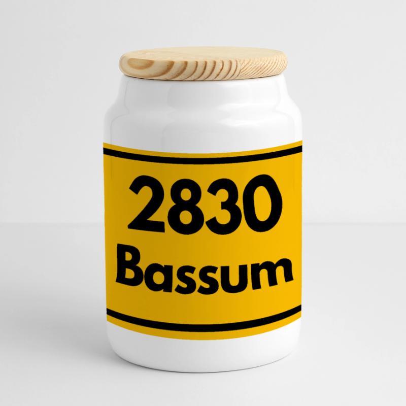 OLD POSTCODE POSTCODE RETRO 2830 BASSUM GEESTPERLE Panoramic Cookie Jar with Wooden Lid