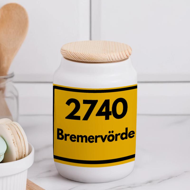 OLD POSTCODE POSTCODE RETRO 2740 BREMERVÖRDE – SEE Panoramic Cookie Jar with Wooden Lid