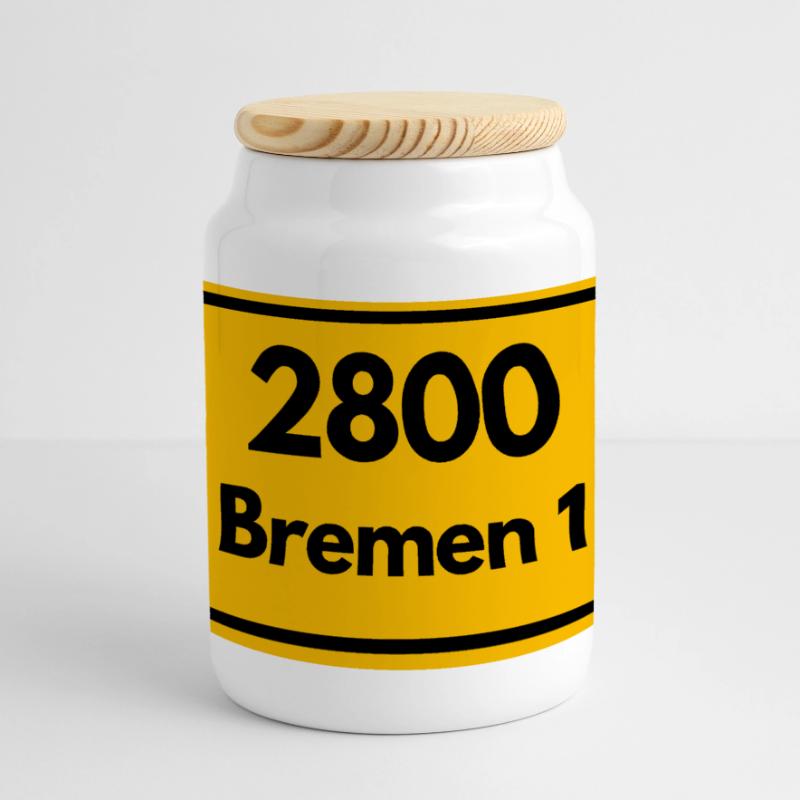 OLD POSTCODE POSTCODE RETRO 2800 BREMEN 1 – HANSE Panoramic Cookie Jar with Wooden Lid