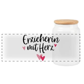 erzieherin mit herz, geschenk erzieherin, danke er - Panorama Keksdose mit Holzdeckel - Weiß - Vorne