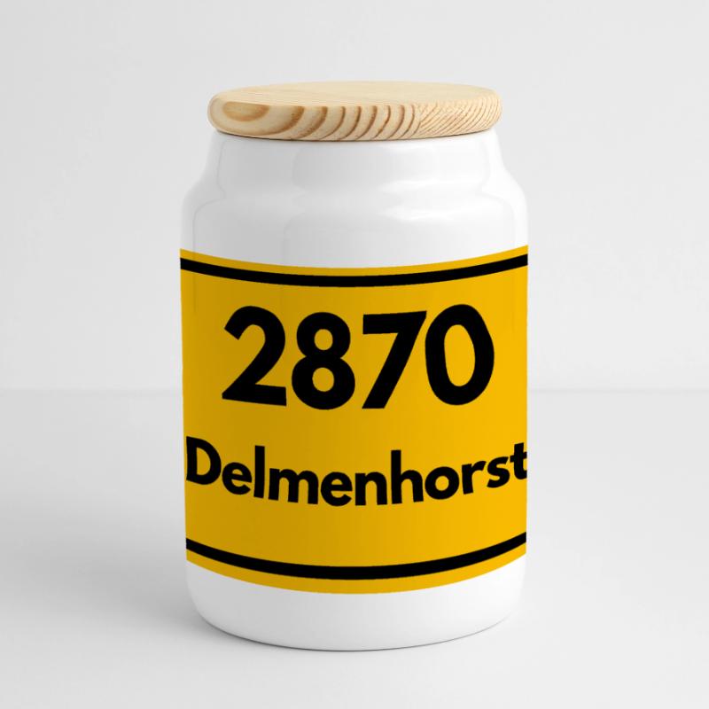 OLD POSTCODE POSTCODE RETRO 2870 DELMENHORST Panoramic Cookie Jar with Wooden Lid
