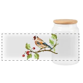 Bunter Vogel - Panorama Keksdose mit Holzdeckel - Weiß - Vorne