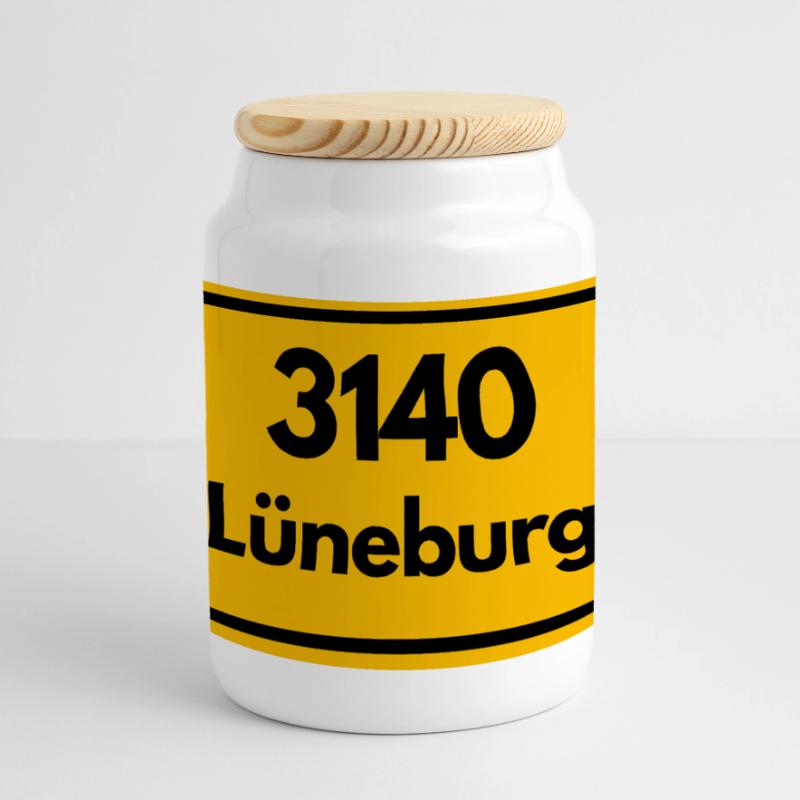 OLD POSTCODE POSTCODE RETRO 3140 LÜNEBURG – SALZ Panoramic Cookie Jar with Wooden Lid