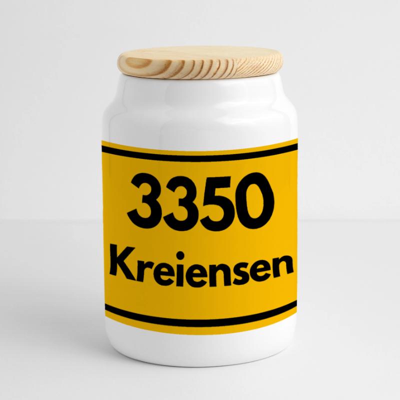 OLD POSTCODE POSTCODE RETRO 3350 KREIENSEN Panoramic Cookie Jar with Wooden Lid