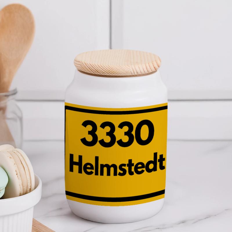 OLD POSTCODE ZIP CODE RETRO 3330 HELMSTEDT JULEUM! Panoramic Cookie Jar with Wooden Lid