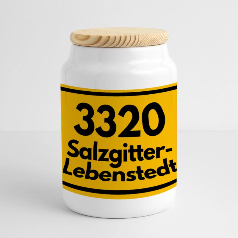 OLD POSTCODE POSTCODE RETRO 3320 SALZGITTER Panoramic Cookie Jar with Wooden Lid