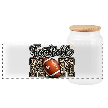Football Mama Leopard Spieltag-Mama-Shirt - Panorama Keksdose mit Holzdeckel - Weiß - Vorne
