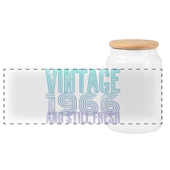 Vintage 1966 - Panorama Keksdose mit Holzdeckel - Weiß - Vorne
