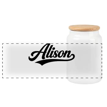 Alison name first last family - Panoramic Cookie Jar with Wooden Lid - white - Front