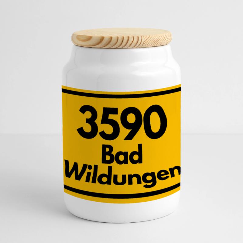OLD POSTCODE POSTCODE RETRO 3590 BAD WILDUNGEN Panoramic Cookie Jar with Wooden Lid