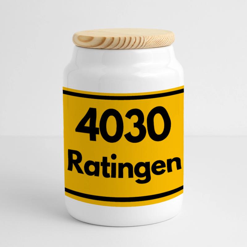 OLD POSTCODE ZIP CODE RETRO 4030 RATINGEN Panoramic Cookie Jar with Wooden Lid