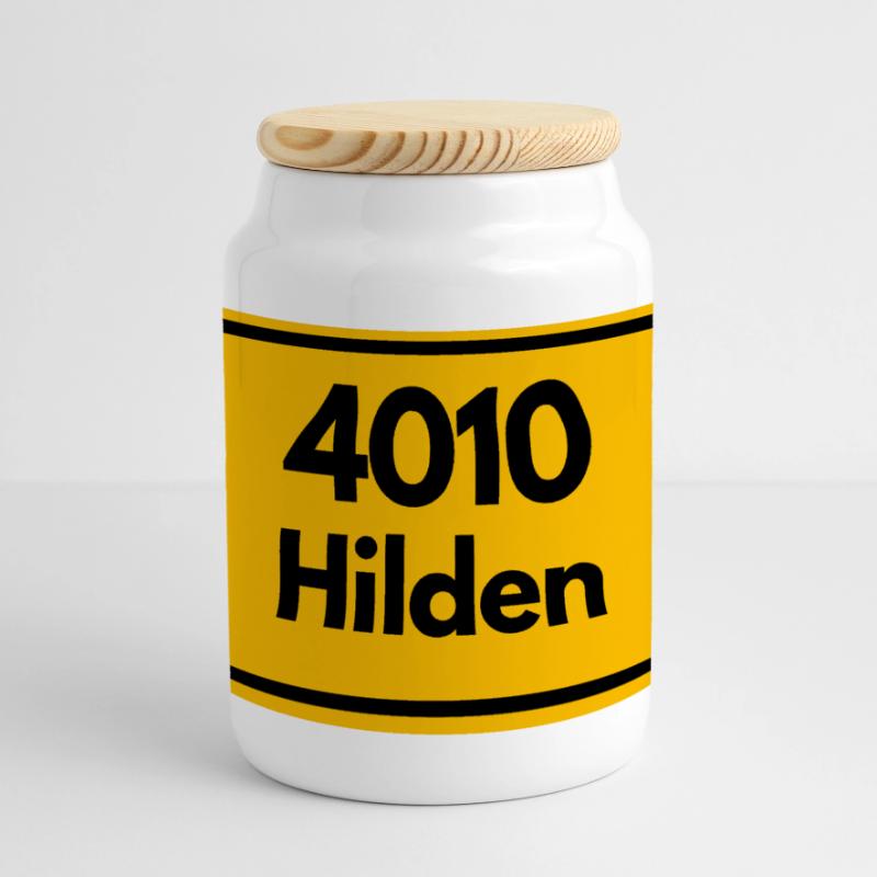 OLD POSTCODE POSTCODE RETRO 4010 HILDEN – FACHWERK Panoramic Cookie Jar with Wooden Lid