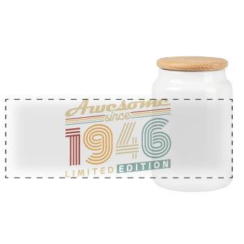 80th Birthday Gift 1946 Vintage Retro - Panoramic Cookie Jar with Wooden Lid - white - Front