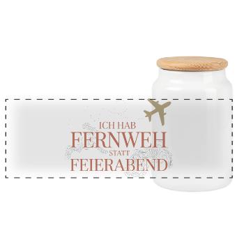  Ich Hab Fernweh Statt Feierabend Reise Spruch Für - Panorama Keksdose mit Holzdeckel - Weiß - Vorne