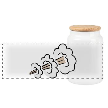 Loud Fart Explosion Funny Toilet Humor Comic Cloud - Panoramic Cookie Jar with Wooden Lid - white - Front