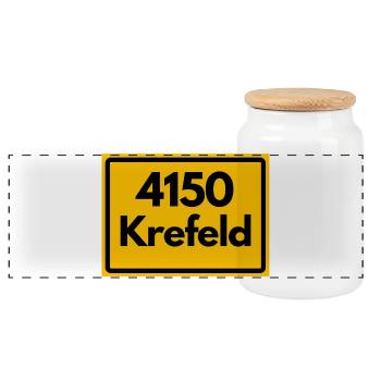 ALTE POSTLEITZAHL PLZ RETRO  4150 KREFELD - Panorama Keksdose mit Holzdeckel - Weiß - Vorne