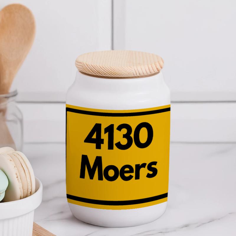 OLD POSTCODE POSTCODE RETRO 4130 MOERS Panoramic Cookie Jar with Wooden Lid